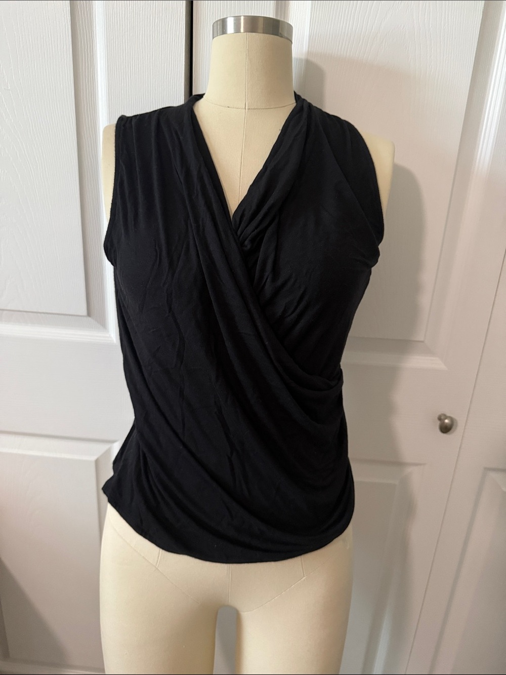 Cherish Black Sleeveless Surplice Draped Top